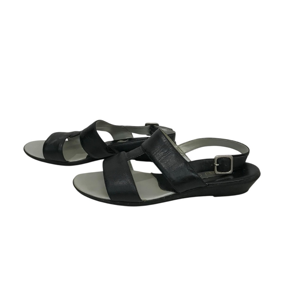 Brioso Sandals Black Leather Wedge Summer Strappy Slingback Size 7